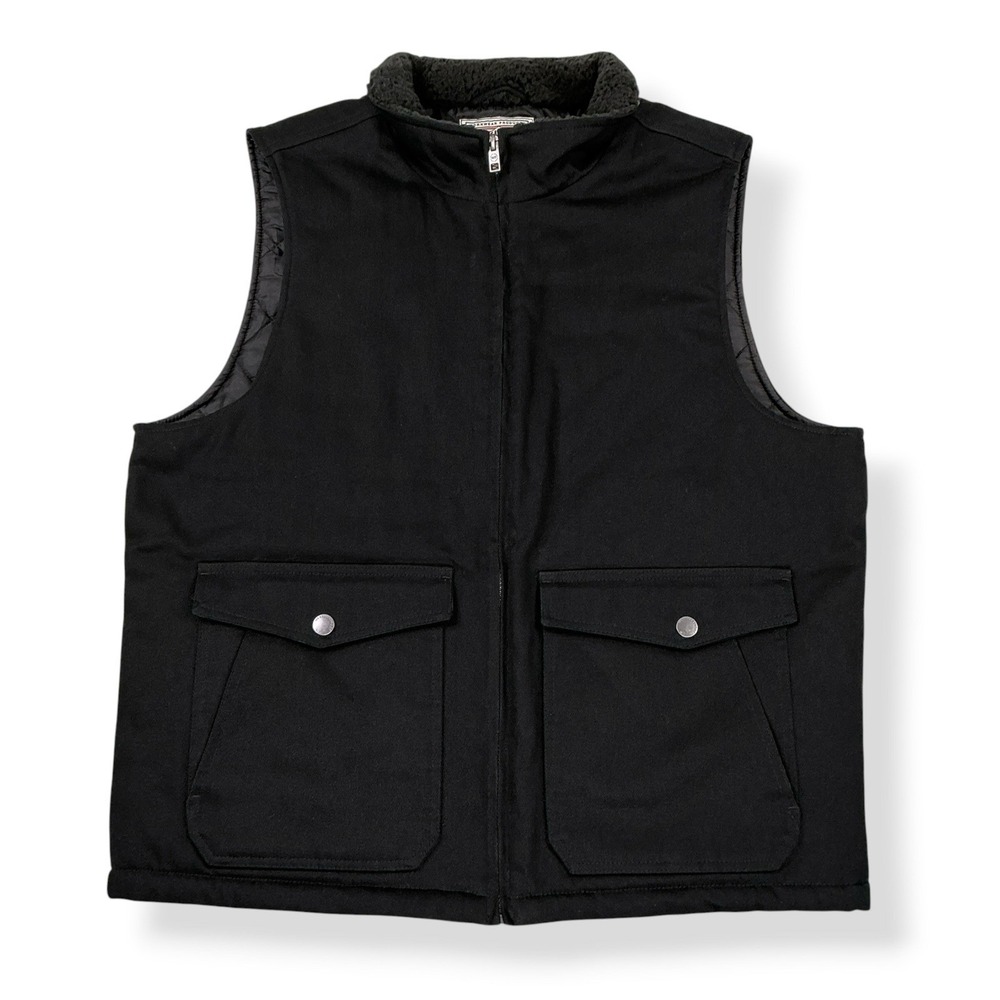 Heritage Brand Canvas Quilted Lining Weatherproof Black Zip Up Vest Size XL